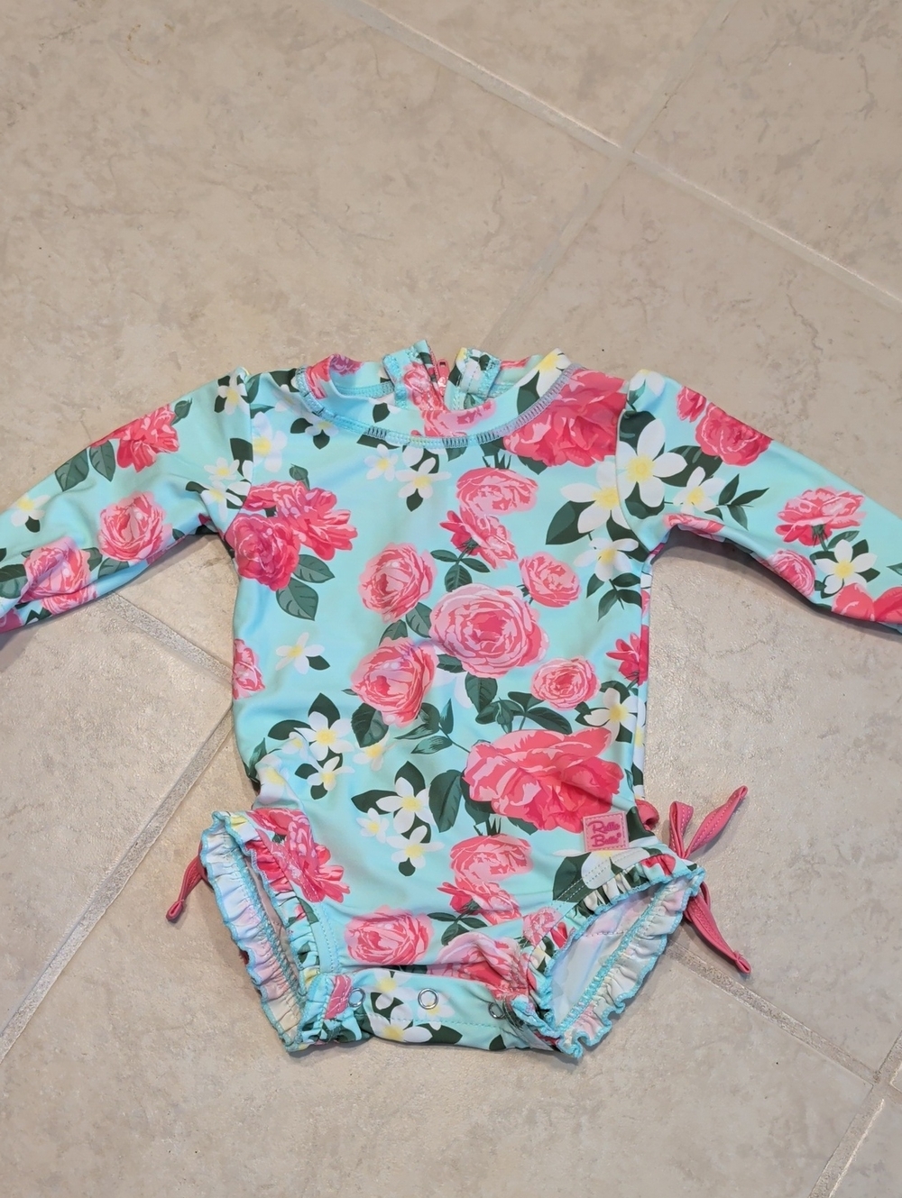 Ruffle Butts Long Sleeve Rash Guard With Ruffle Butts Bottom